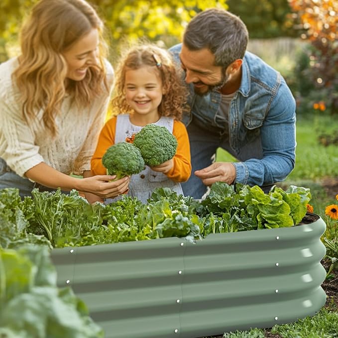 4x2x1ft Oval Galvanized Raised Garden Bed Outdoor 9-in-1 Large Metal Modular Planter Box Raised Beds for Gardening,Vegetables,Fruits,Flowers & Herbs (Green)
