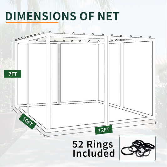 Replacement Gazebo Mosquito Netting 10' x 12',Universal Netting for Canopy Tent,4-Panel with Zipper for Outdoor Patio,Backyard (Mosquito Net Only,Brown)