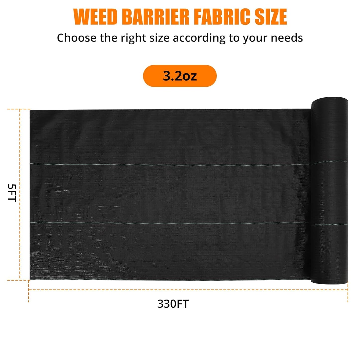 Towallmark Weed Barrier Landscape Fabric 5FTx330FT, Heavy Duty 3.2O Weed Block Gardening Ground Cover Mat, Weed Control Garden Cloth, Woven Geotextile Fabric for Underlayment, Driveway Fabric