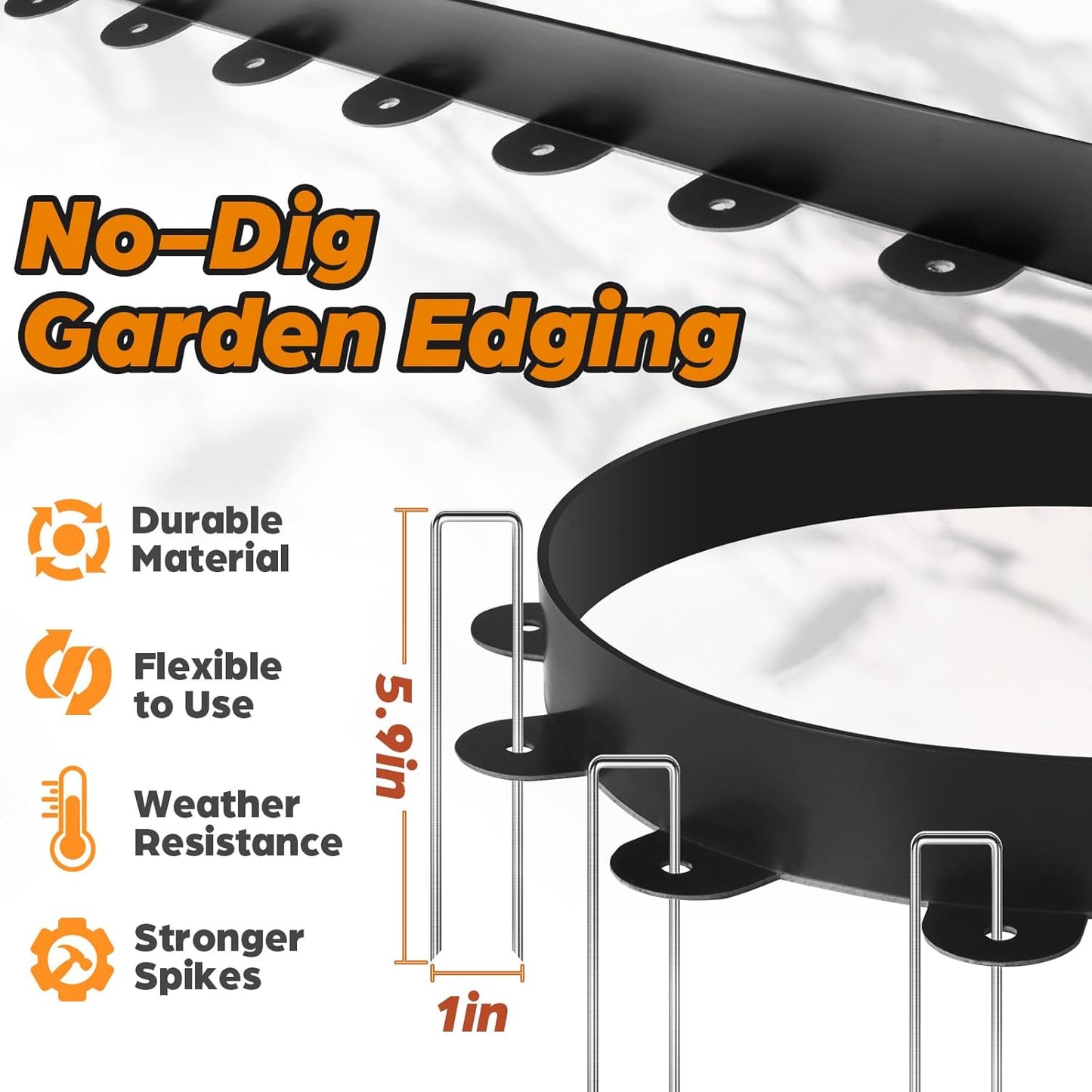 Landscape Edging, 2.0" x 40' Plastic Garden Edging with 40 Pcs Metal Spikes, Flexible Garden Border for Lawn, Landscaping, Flower Beds
