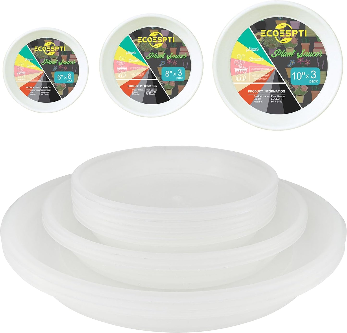 12Pcs Colourful Plant Saucer, 6 8 10 Inch Durable Plastic Plant Tray, Round Plant Pot Saucers, Drip Tray for Indoor and Outdoor Garden, Semi-Clear