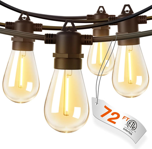 addlon 72FT(2-Pack*36FT) LED Outdoor String Lights with 24 Edison Vintage Shatterproof Bulbs, Commercial Grade Patio Lights, IP65 Waterproof for Balcony, Backyard and Garden, Warm White