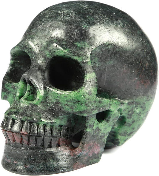 Skullis 5.0” Ruby Zoisite Crystal Skull, Hand Carved Gemstone Fine Art Sculpture, Reiki Healing Stone Statue. 1168 Z8