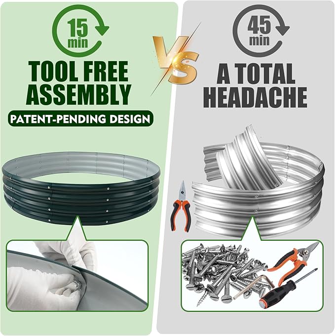 Galvanized Raised Garden Bed for Gardening - 5x5x1ft Large Thickened Metal Planter Box Outdoor for Vegetables, Flowers,Herbs,Above Ground Garden Containers Round,Green