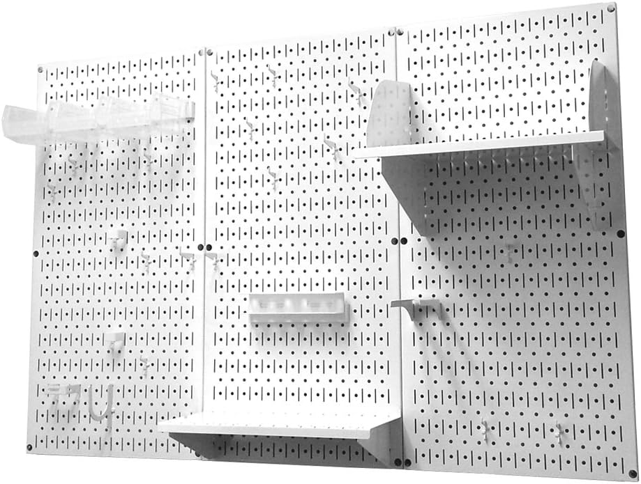 Wall Control 4 ft. Metal Pegboard Organizer - Standard Tool Storage Kit & Spray Can Holder Bracket for Pegboard & Slotted Tool Board - White
