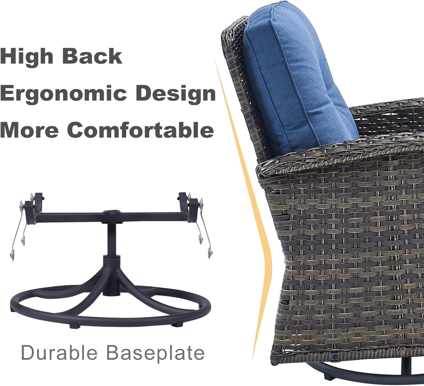 HUMMUH 6-Piece Patio Furniture PE Wicker Outdoor Conversation Set,All-Weather Rattan Swivel Rocker Chairs Outdoor Couch Ottomans for Backyard,Poolside,Deck