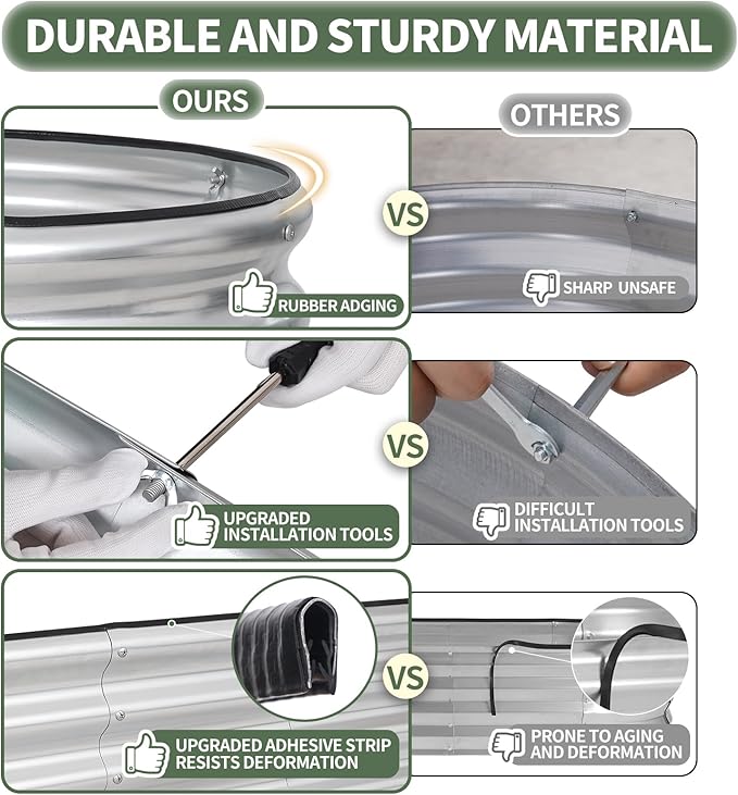 1MORE Galvanized Raised Garden Bed- Planter Garden Boxes Outdoor, Raised Beds for Gardening, 6x2x1ft Metal Garden Bed Kit for Vegetables Flower, Planter Raised Beds with Protective Tape & Tools.Silver