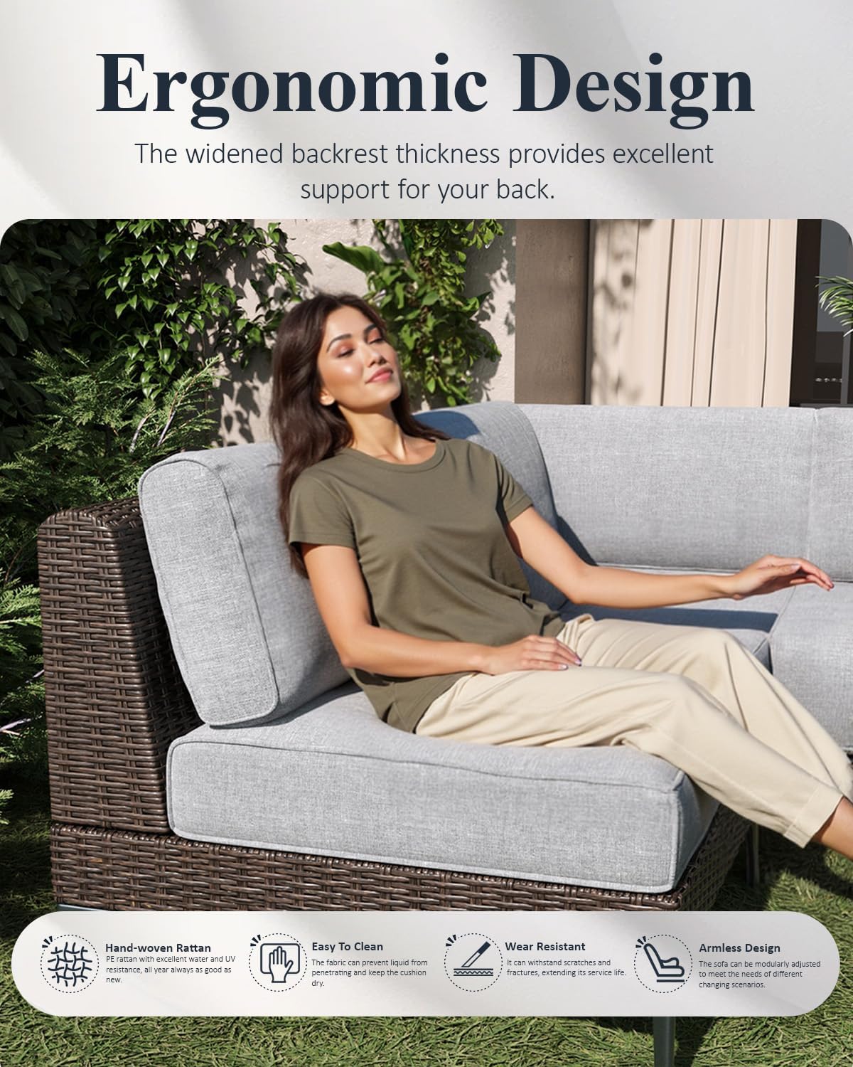 LayinSun 6-Piece Outdoor Modular Wicker Sectional Sofa with Fire Pit Table, Patio Furniture Conversation Set with Deep Seating and Thick Cushions