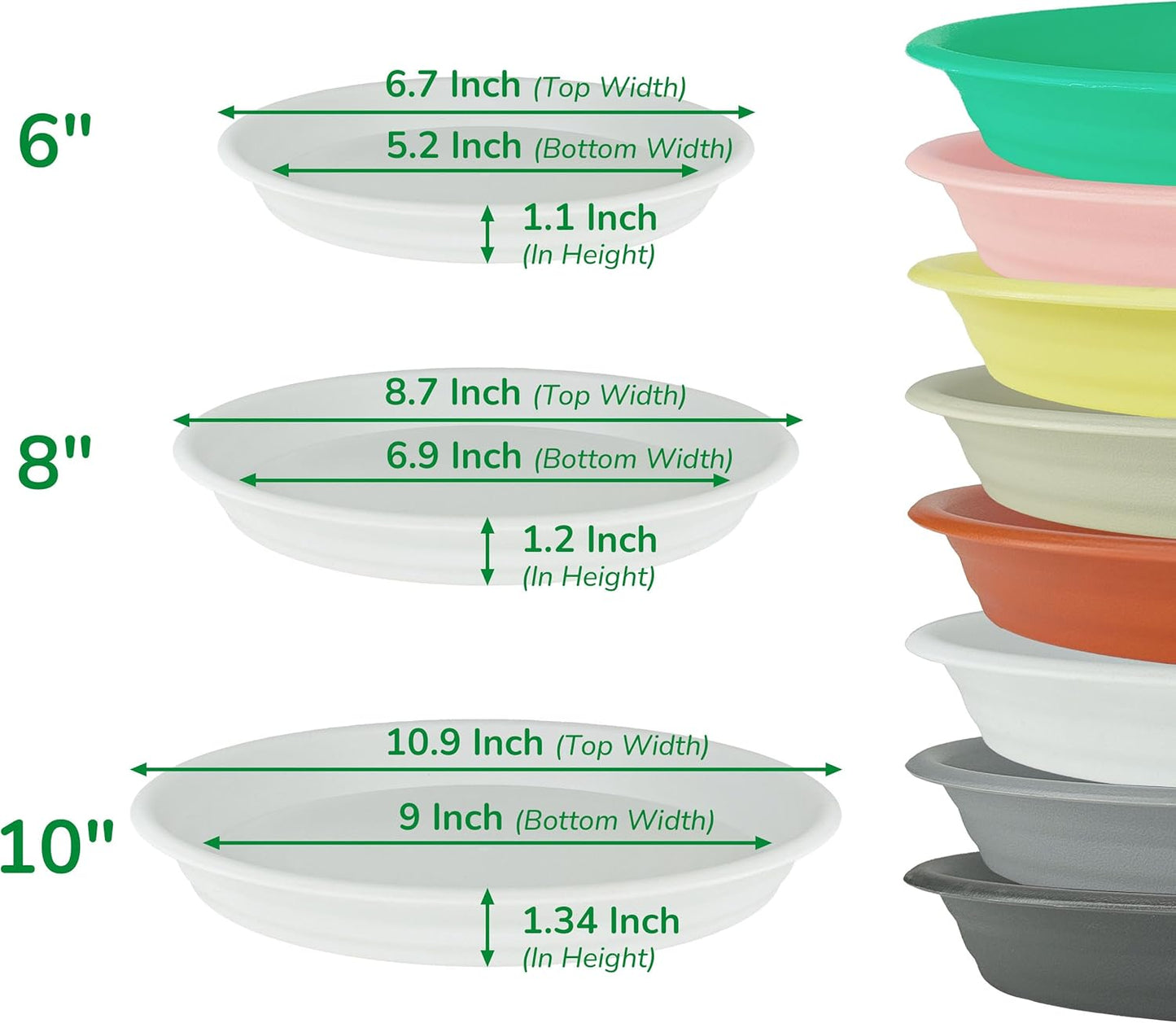 12Pcs Colourful Plant Saucer, 6 8 10 Inch Durable Plastic Plant Tray, Round Plant Pot Saucers, Drip Tray for Indoor and Outdoor Garden, Semi-Clear