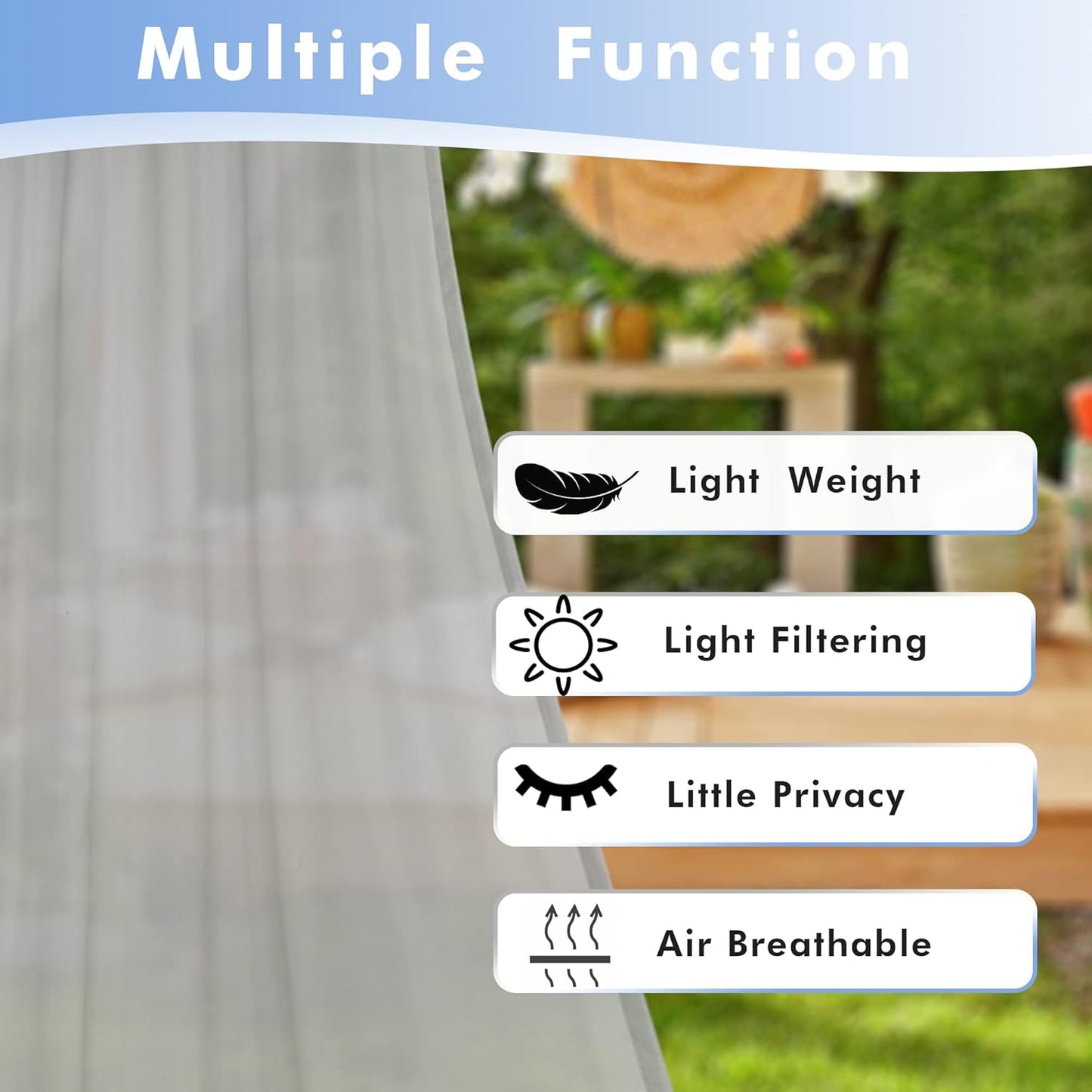 HolidayIdeas Outdoor Sheer Curtains for Patio Waterproof, 4 Panels - 54 x 108 Inch - Cloud Grey Light Filtering Voile Outside Curtains Grommet Drapes for Front Porch, Gazebo, Pergola, Backyard