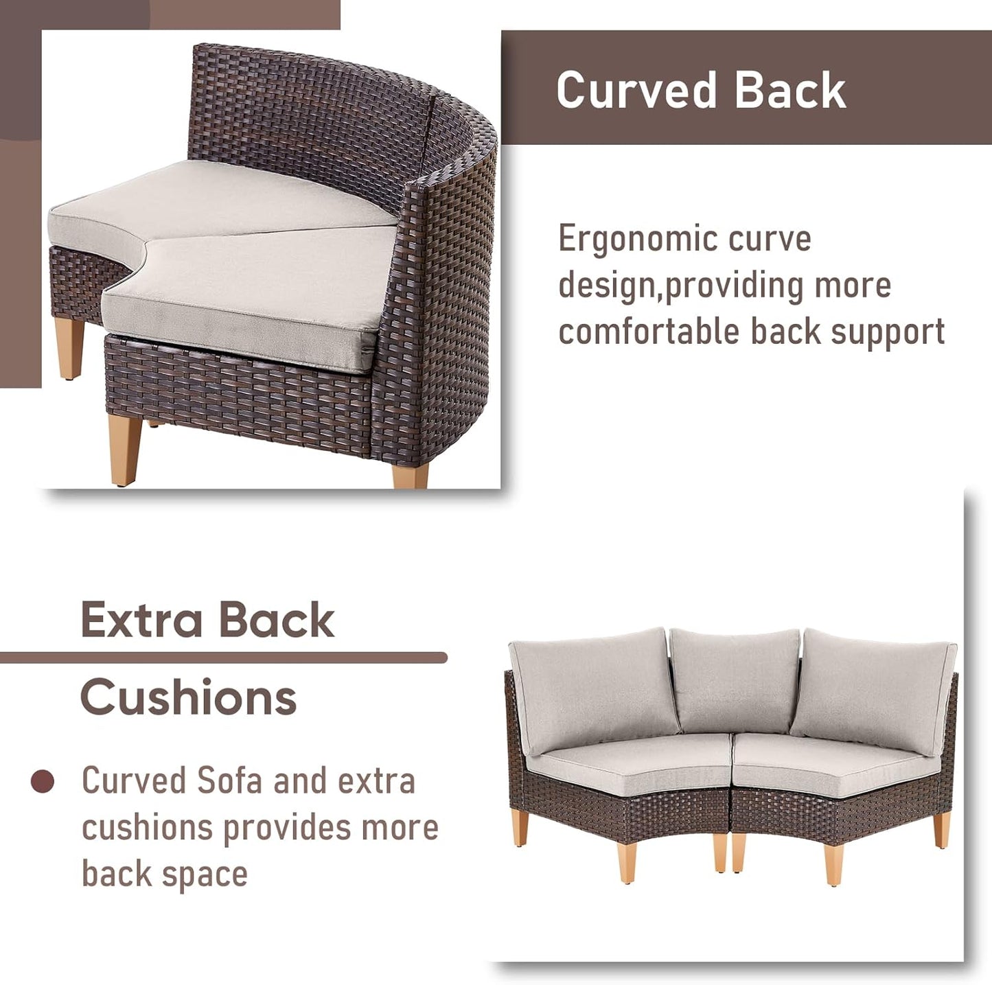 HUMMUH 10 Pieces Patio Furniture Set,Outdoor Half-Moon Modular Sectional Couches Swivel Patio Chairs with Ottomans,All Weather PE Wicker Patio Conversation Sets for Garden Porch Backyard