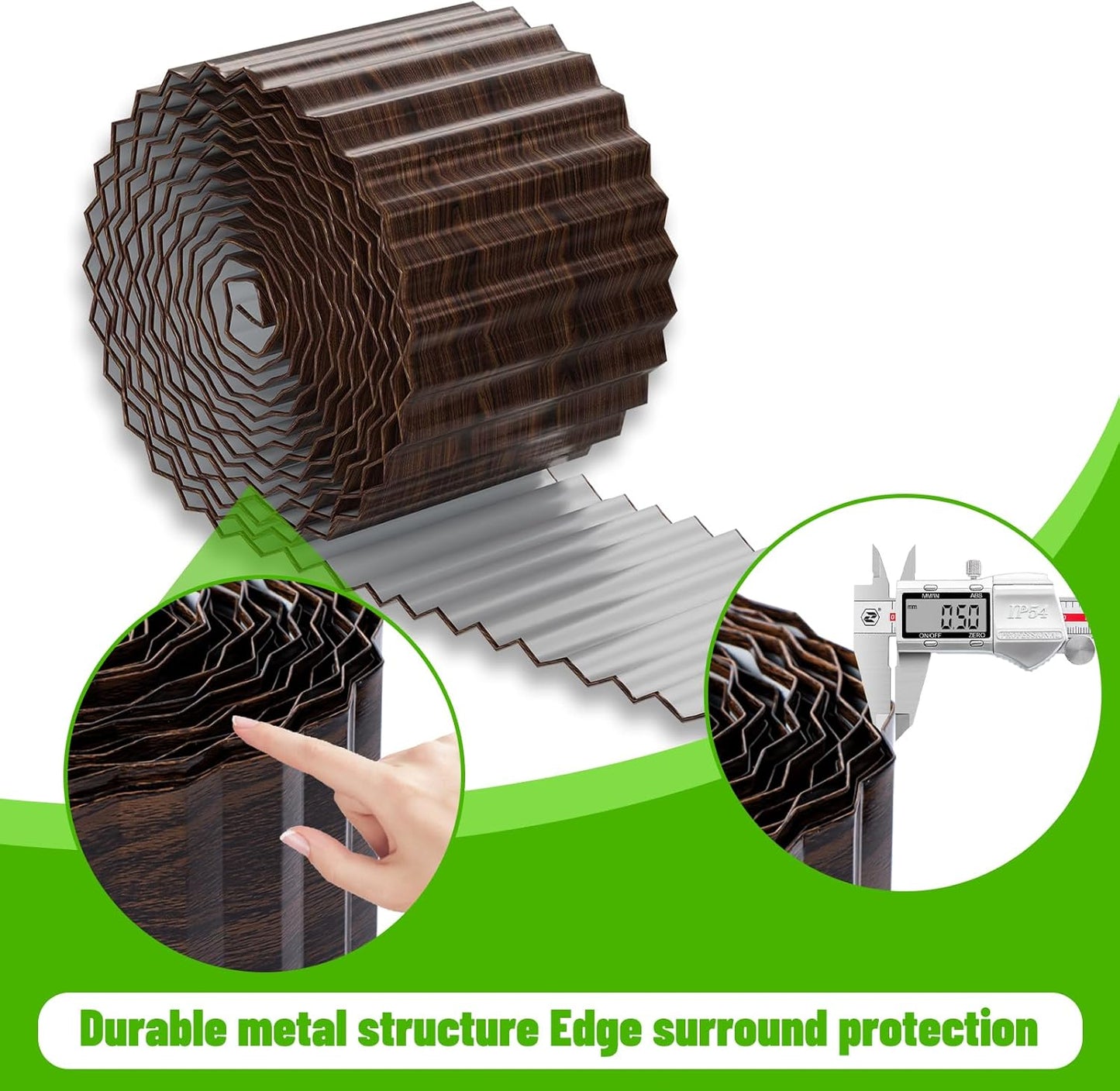 SnugNiture Corrugated Metal Garden Edging 4" x 50'-2 Pack, Sturdy Lawn Landscape Edging Border, Fence for Garden, Flower Bed and Yard (Brown)