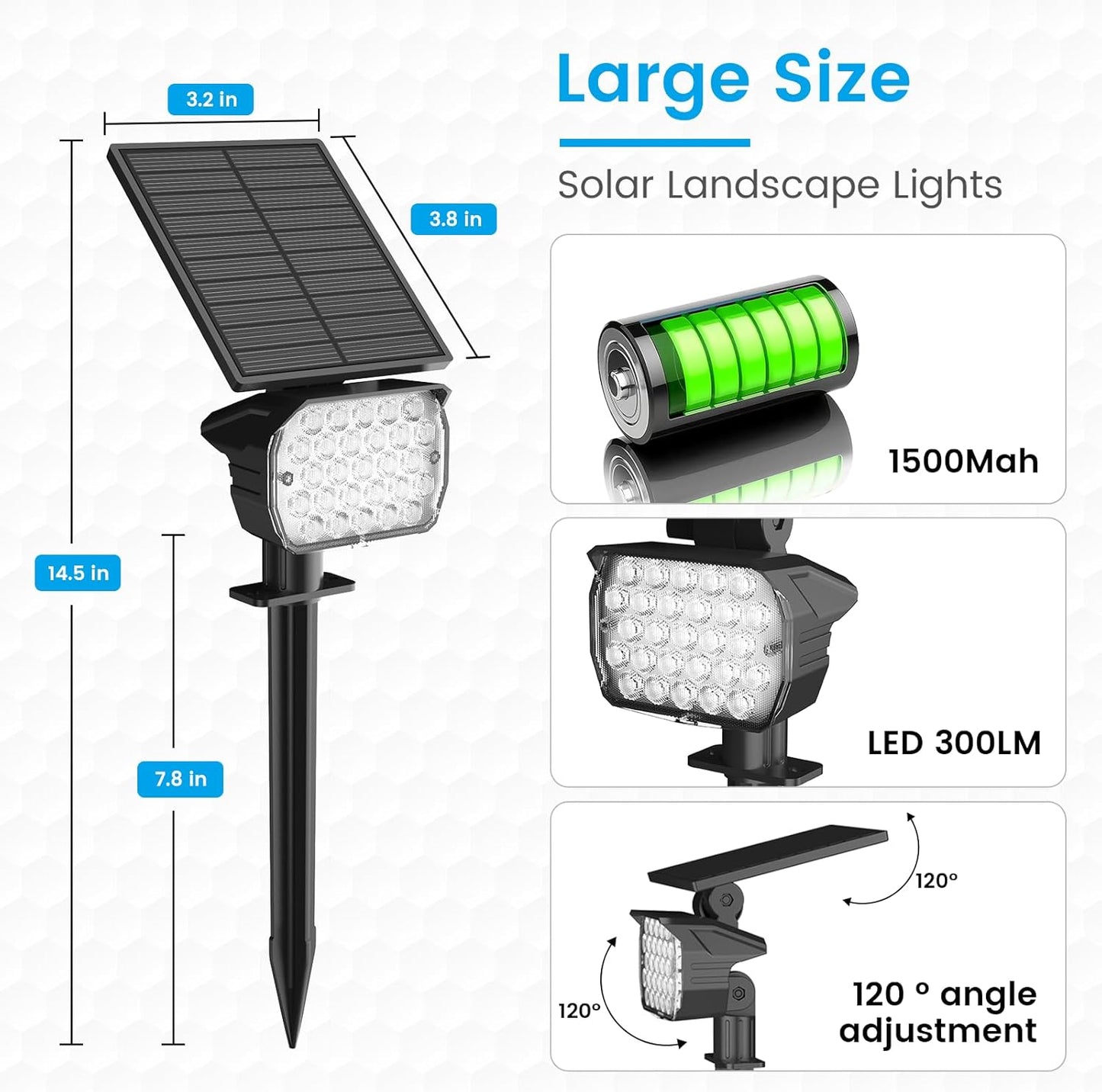 VOLISUN Solar Spotlight Outdoor, IP67 Waterproof Solar Landscape Spot Lights，Uplights for Yard Garden Pathway - 2 Pack (Cool White) 27 LED 3 Lighting Modes