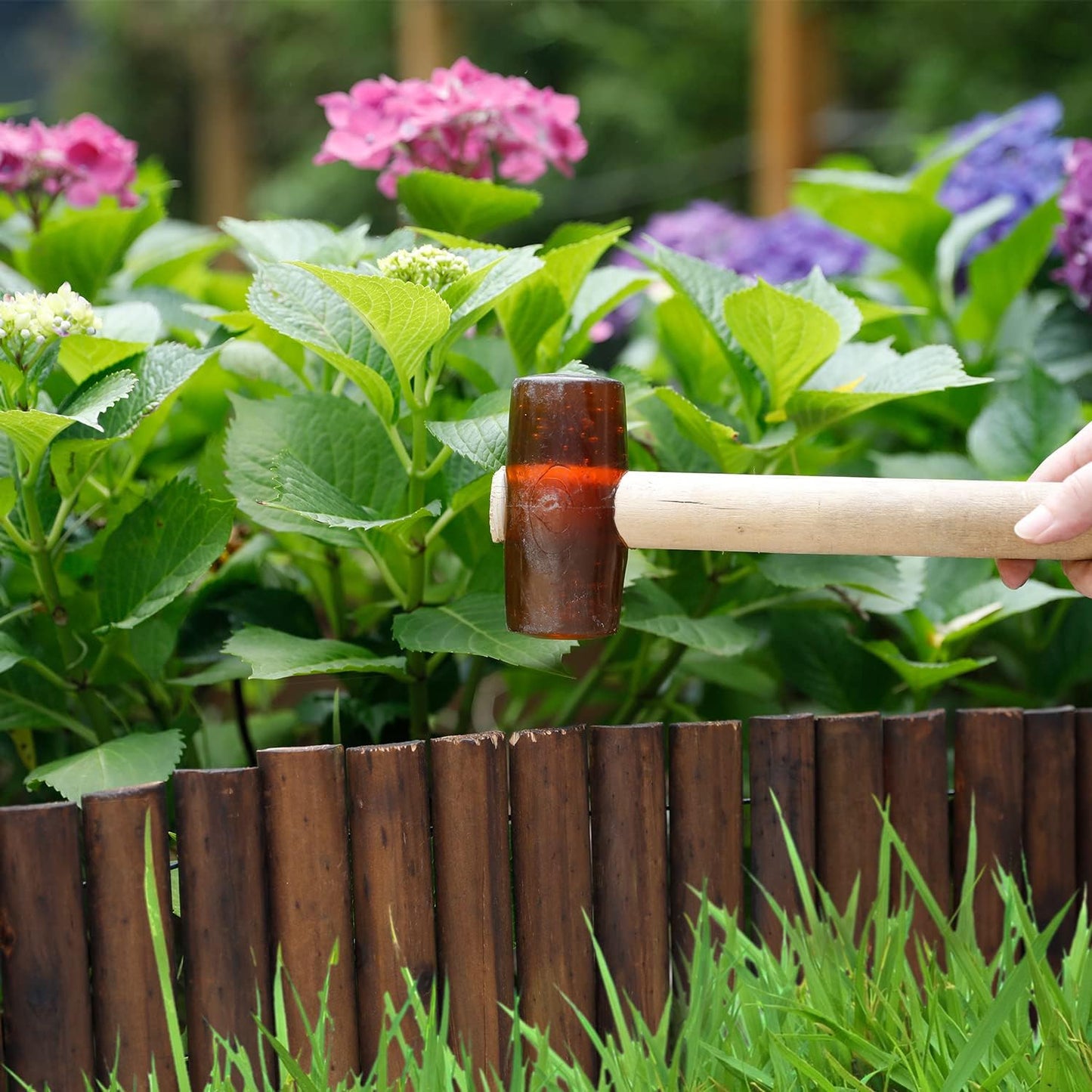 Worth Garden Wooden Short Fence Edging - Burnt Wood Finish Outdoor Lawn Landscape Edging - Flexible Decorative Border - Tree Fence - 11.8'' H x 42'' L - K624A05