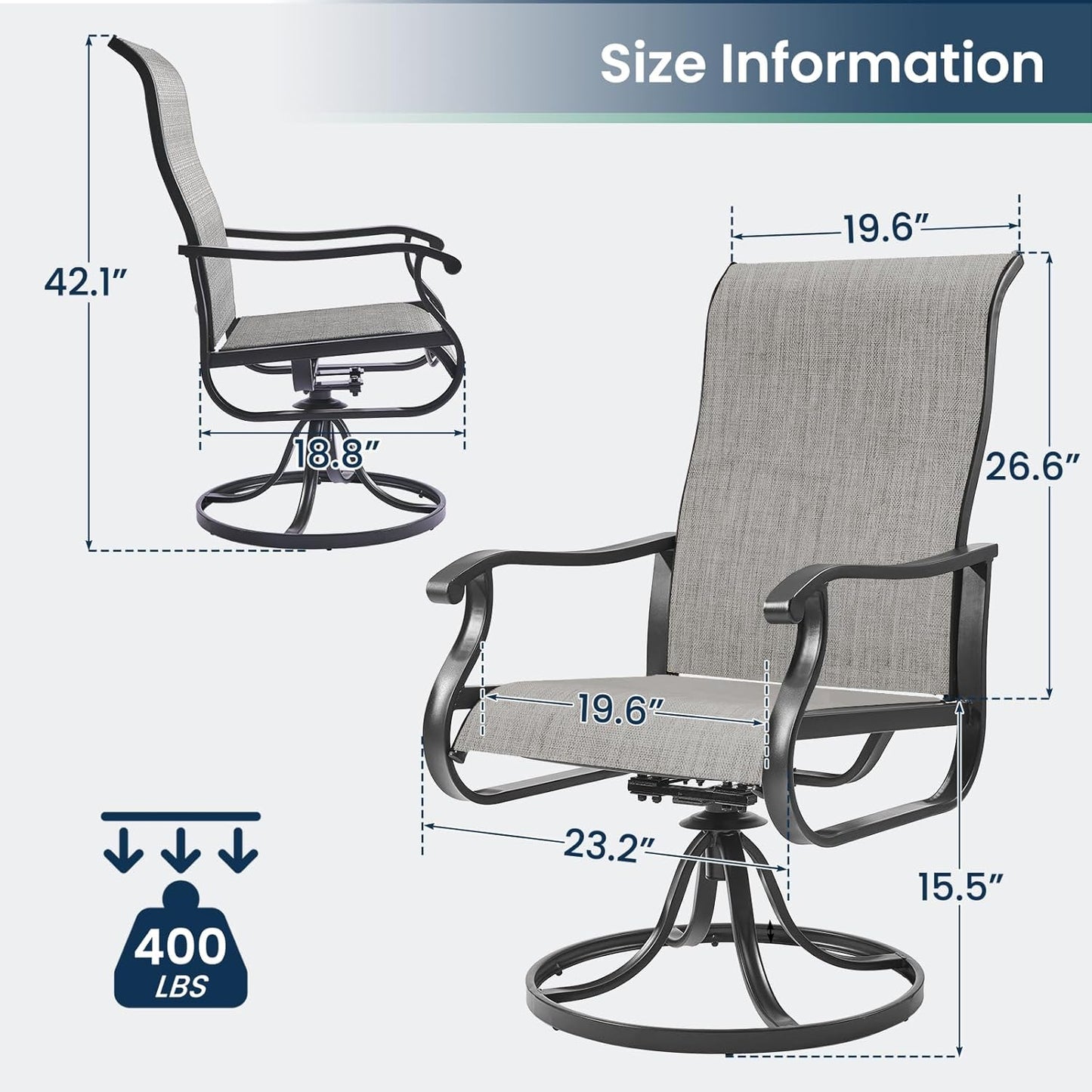 Amopatio Patio Swivel Chairs Set of 8, Outdoor Swivel Rocker Dining Chairs with All Weather Textilene High Back & Metal Frame, for Backyard Deck Lawn, Light Gray