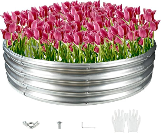 Durable Round Galvanized Steel Raised Garden Bed for Planting,Round Galvanized Steel Fire Ring/Fir Pit for Outdoor- 4×4×1FT,0.8MM Thick Black (47 ins Diameter x 12 ins high, Silver)