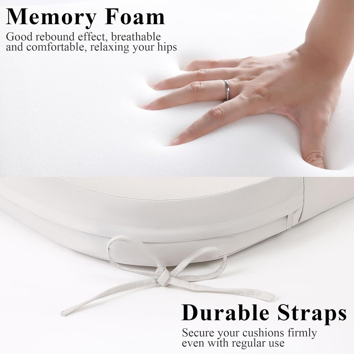 Outdoor Chair Cushions Set of 2, Waterproof Foam Patio Seat Cushions with Ties for Garden Sofa & Dining Furniture, 3-Year Color Fastness, 16x17x2 Inch, Beige