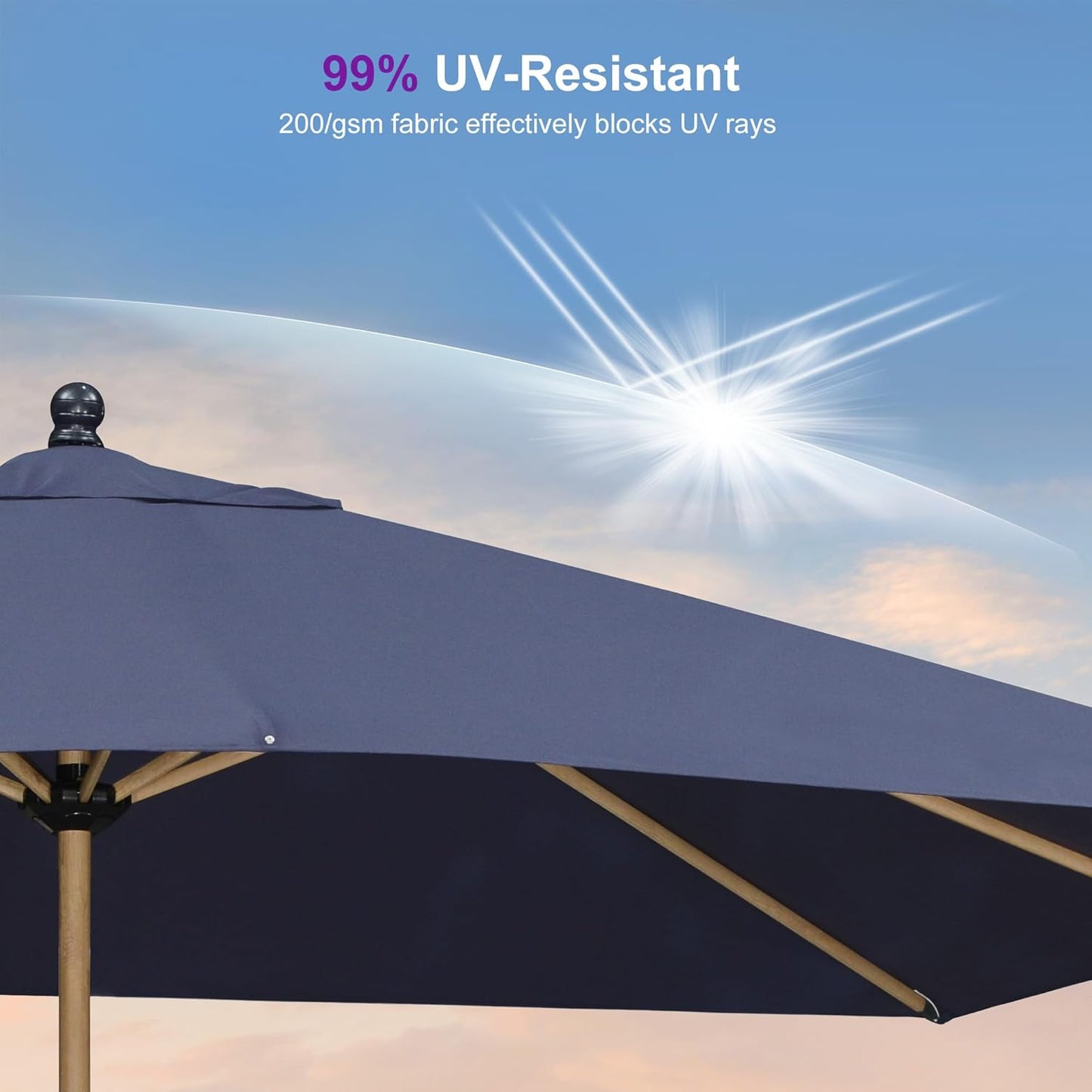 PURPLE LEAF 9' x 11.5' Patio Umbrella Outdoor Table Umbrella Rectangular Aluminum Market Umbrella with 8 Sturdy Ribs & Crank Outdoor Umbrellas for Garden Deck Patio, Navy Blue
