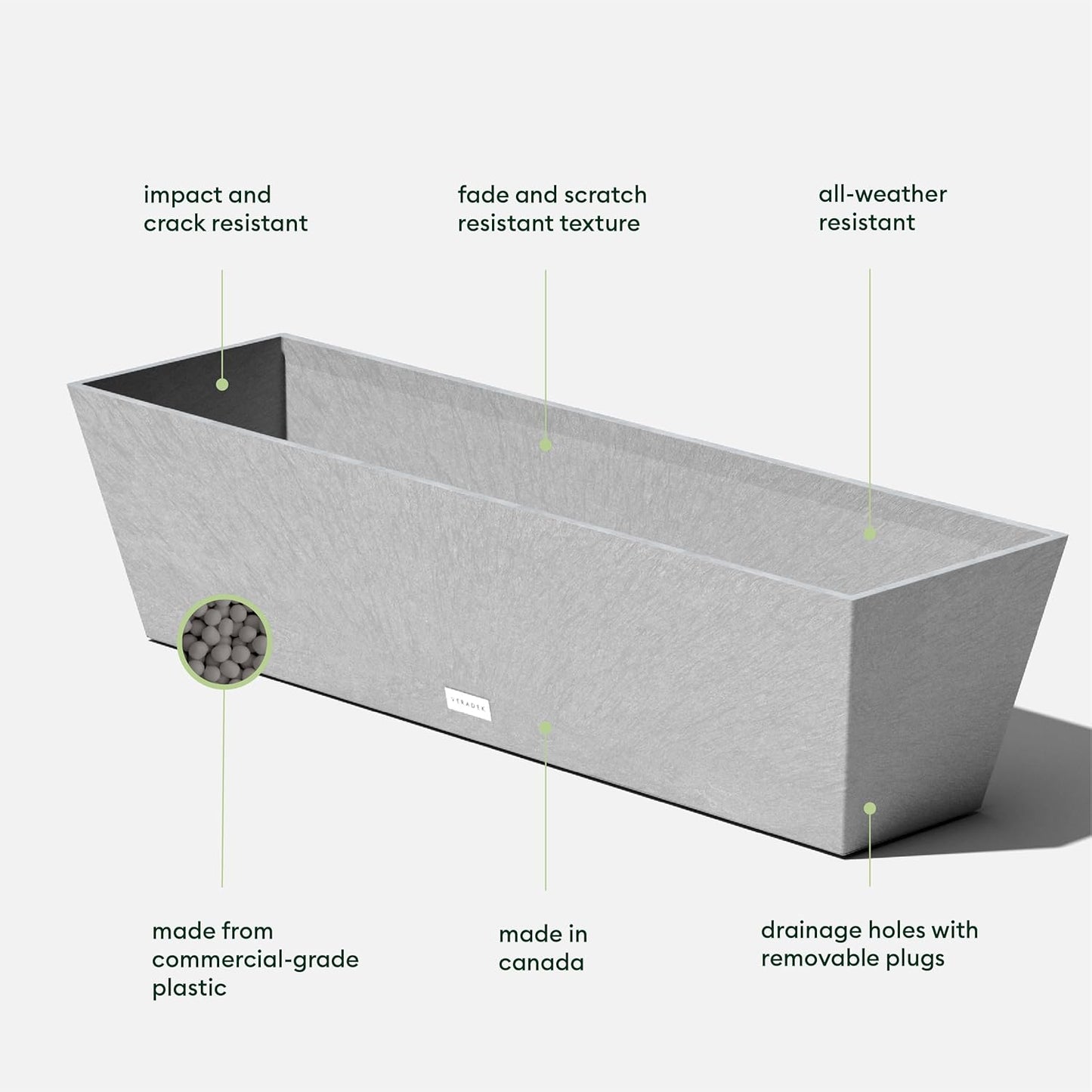 Veradek Pure Series Window Box Planter - Long Rectangular Planter for Indoor or Outdoor Windowsill/Balcony | Durable All-Weather Use with Drainage Holes | Modern Decor for Herbs, Small Plants, Flowers