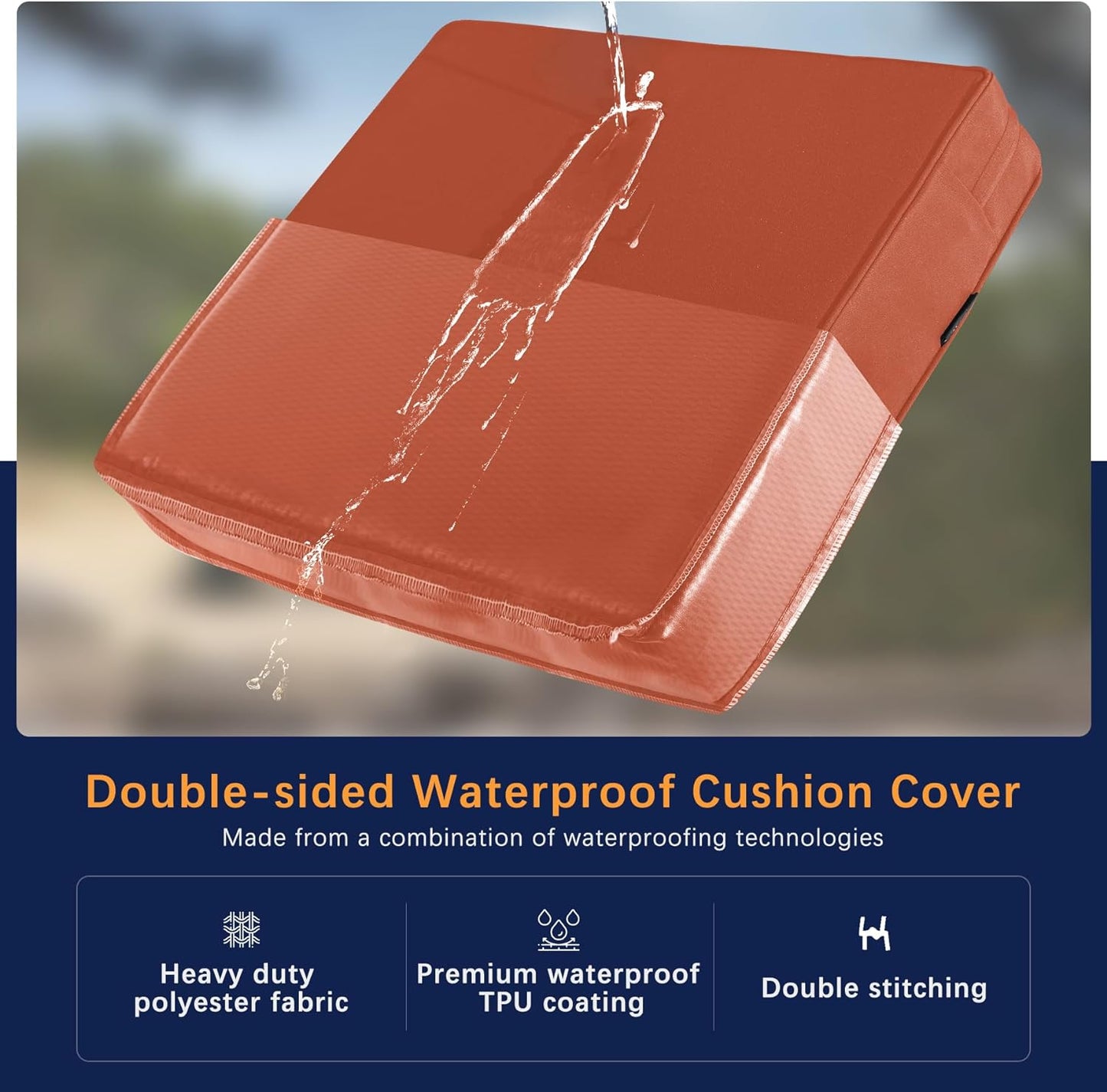 Favoyard Outdoor Seat Cushion Set 22 x 22 Inch Waterproof & Fade Resistant Patio Furniture Cushions with Removable Cover Deep Seat & Back Cushion with Handle and Adjustable Straps for Chair Sofa Couch