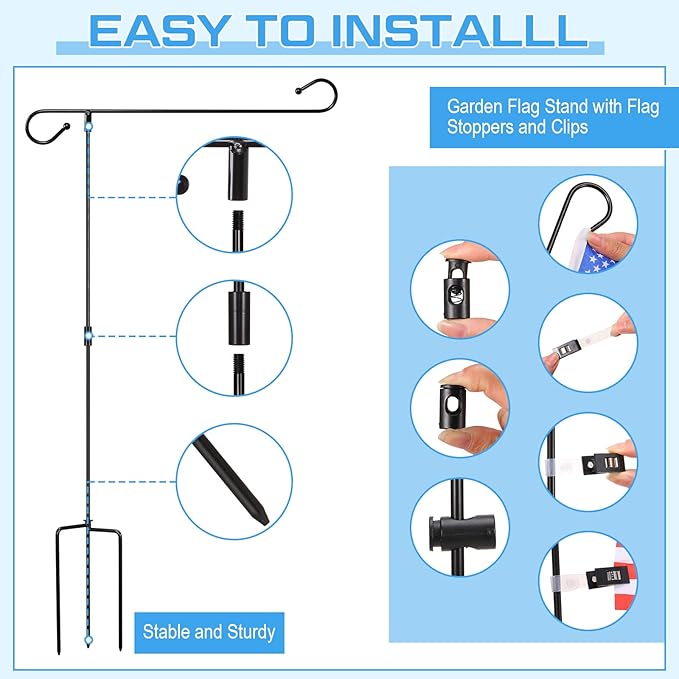 Sadnyy 10 Pack Garden Flag Stand for 13.5" Width 12 x 18 Inches Yard Flag Pole Holder Metal Powder Coated Weather Proof Holder with Anti Wind Clip for Farmhouse Outdoor Yard Lawn Decoration