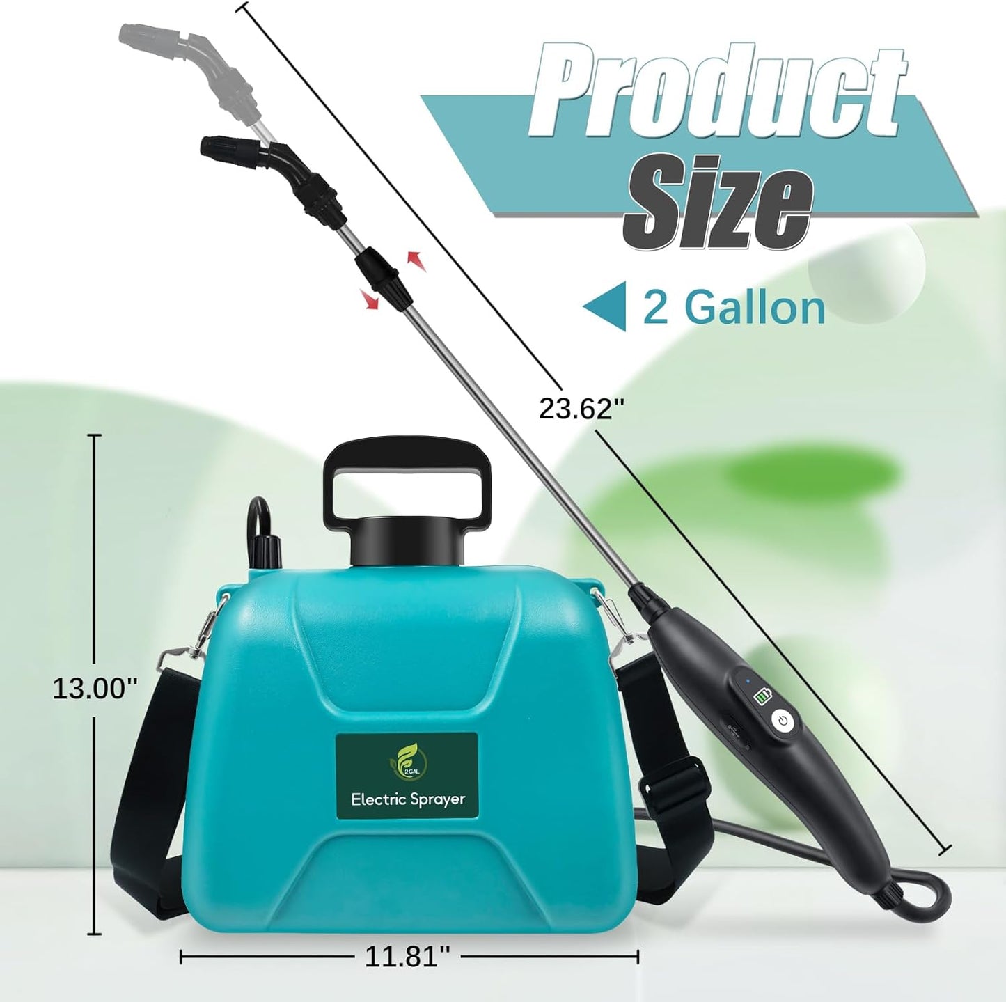 2 Gallon Battery Powered Garden Sprayer, Electric Sprayer with USB Rechargeable Handle, 3 Mist Nozzles, Retractable Wand, Water Pump Sprayers with Adjustable Shoulder Strap for Yard, Lawn and Garden
