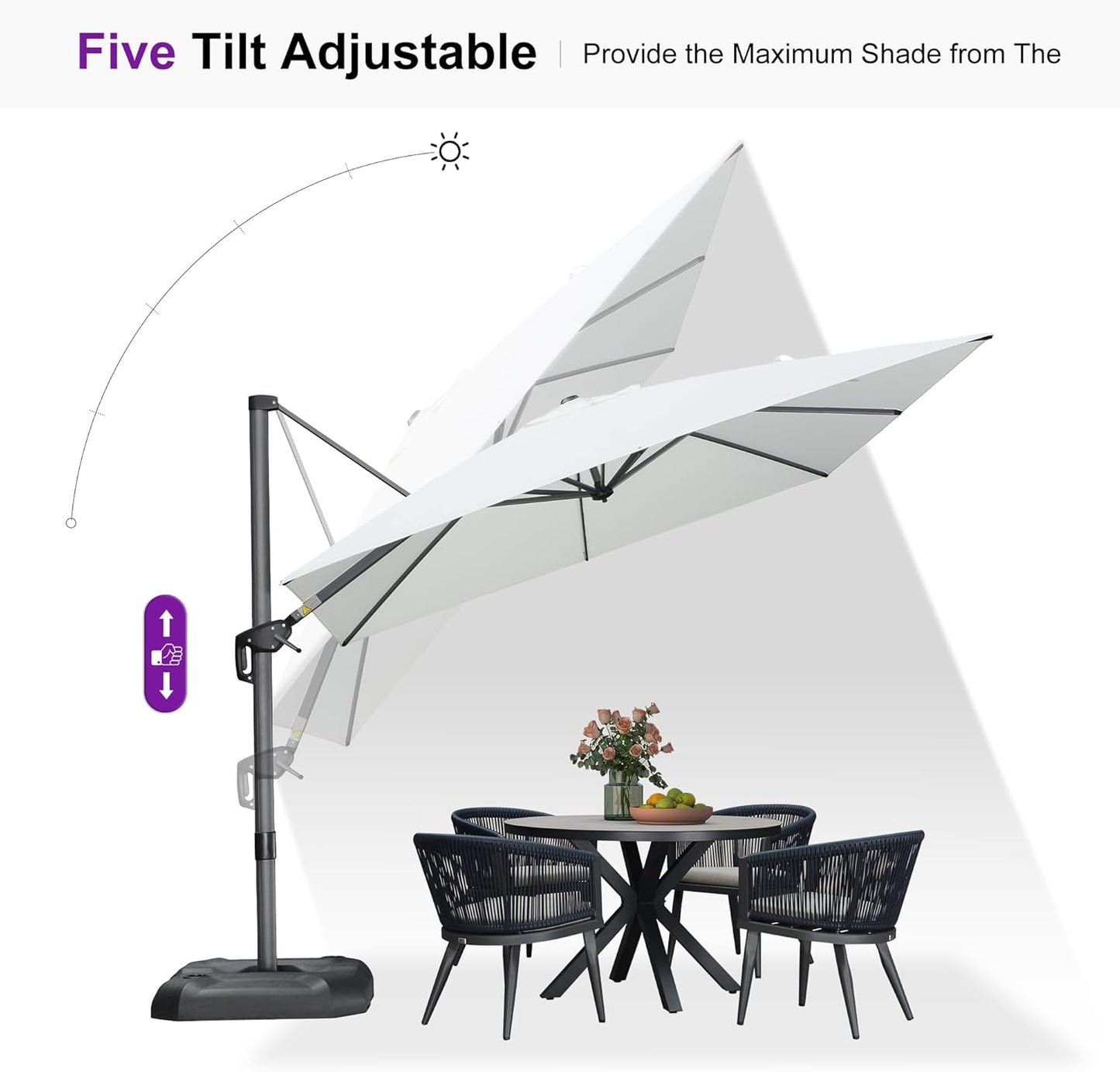 PURPLE LEAF 9 Feet Patio Umbrella Outdoor Cantilever Square Umbrella Aluminum Offset Umbrella with 360-degree Rotation for Garden Deck Pool Patio, White