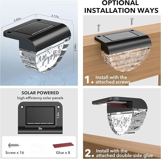 16 Pack Solar Deck Lights Outdoor, Solar Step Lights Waterproof for Outside, Yard, Patio, Garden, Pool, Railing, Stairs, Fence (Color Changing)