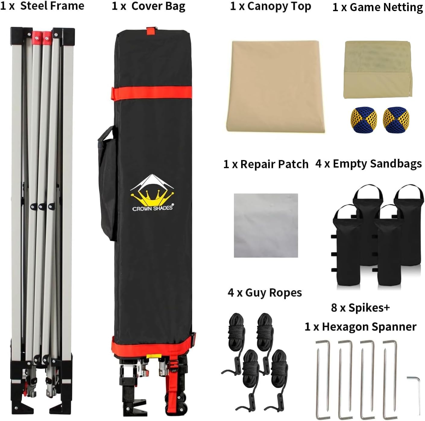 CROWN SHADES 10x10 Pop Up Canopy Tent with Game Netting - Beach Tent with One Push Setup - Outdoor Sun Shade for Events, Parties, Camping with STO-N-Go Cover Bag, Silver Coated Top, Khaki