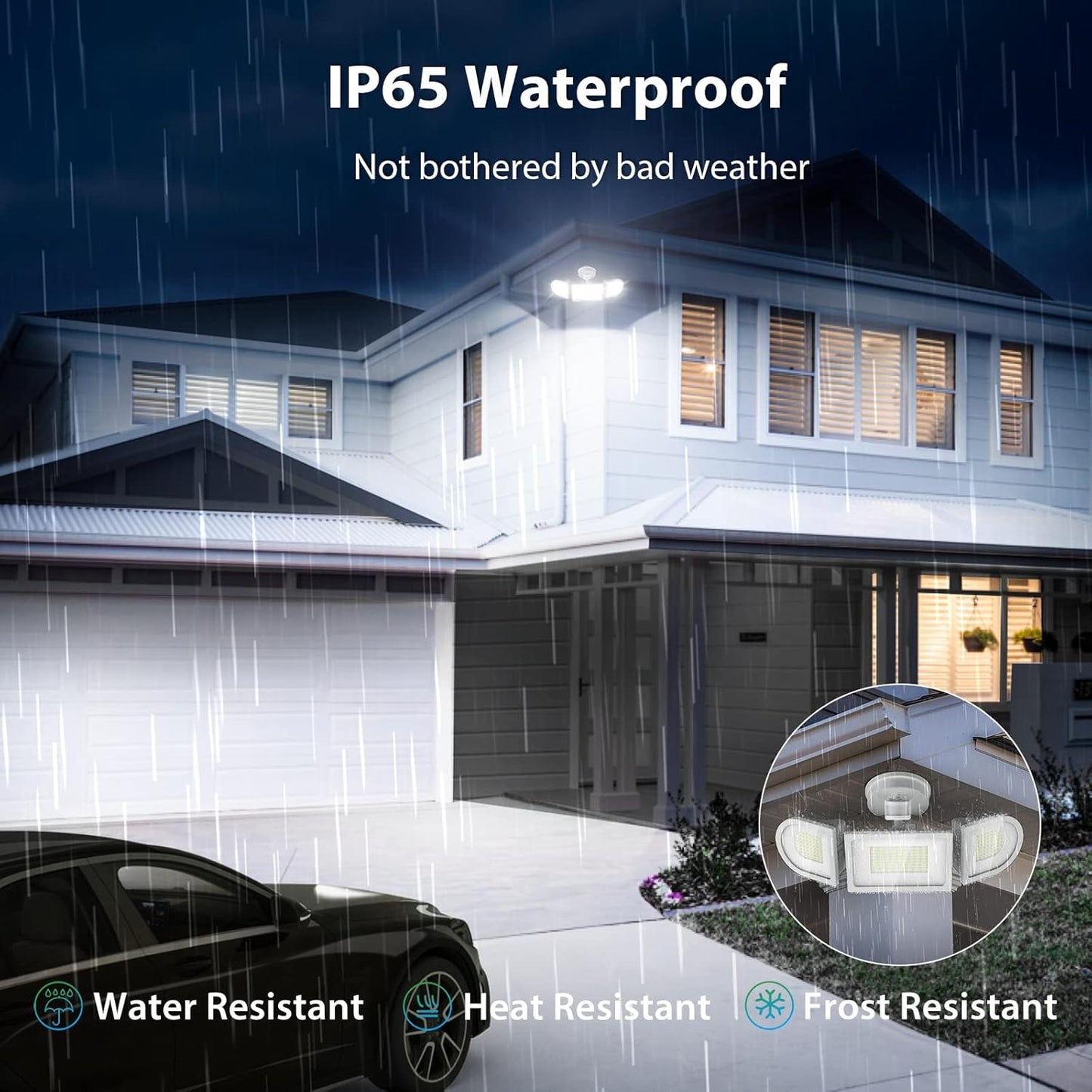 iMaihom 150W Motion Sensor Light Outdoor, 15000LM 6500K LED Security Floodlights, 3 Adjustable Head Motion Detection Light IP65 Waterproof for Yard Garage White 2pack