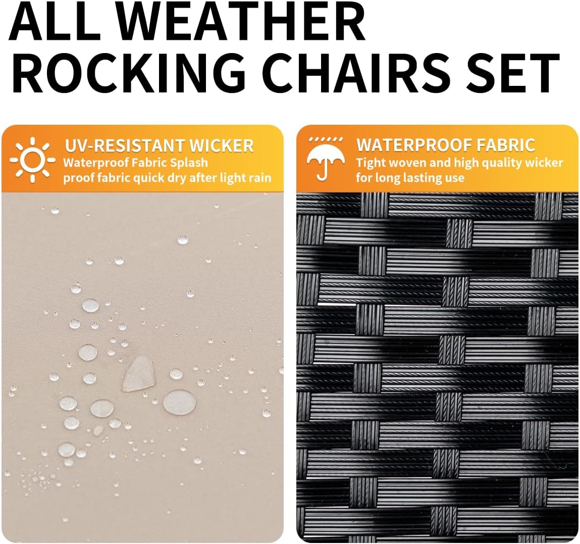 Patio Furniture Set,Wicker Bistro Set 3 Pieces Outdoor Furniture,Rattan Table and Patio Chairs Set for Balcony,Yard,Porch and Deck（Blue）