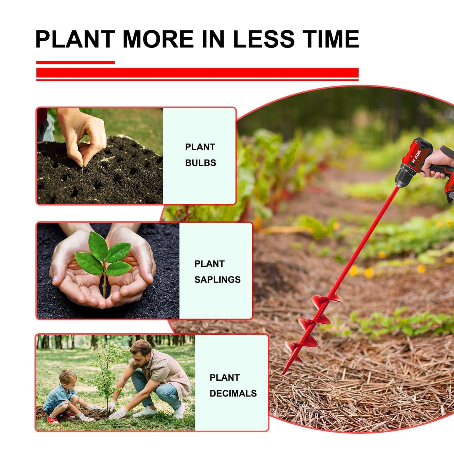 Garden Auger Drill Bit for Planting-1.6x16'' & 3.54x15.7,Ground Earth Spiral Drill Bit for 3/8" Hex Drive Drill, Yard Auger Drill for Bulbs Planting, Hole Digger Flowers,Umbrella Holes,Bedding Digging