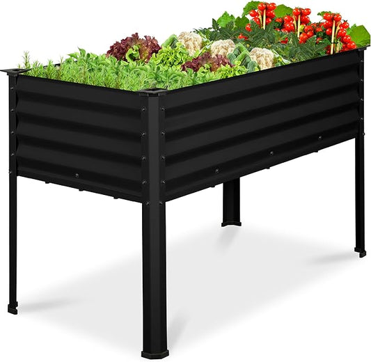 Best Choice Products 48x24x30in Galvanized Raised Garden Bed, Metal Elevated Planter Box, Vegetable Garden for Backyard, Patio, Balcony - Black