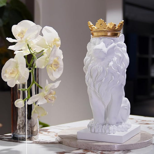 LCdecohome Sculptures Home Decor Lion Statue 15 Inch White Lion Decoration for Living Room 8.5 * 5.5 * 15 Inch