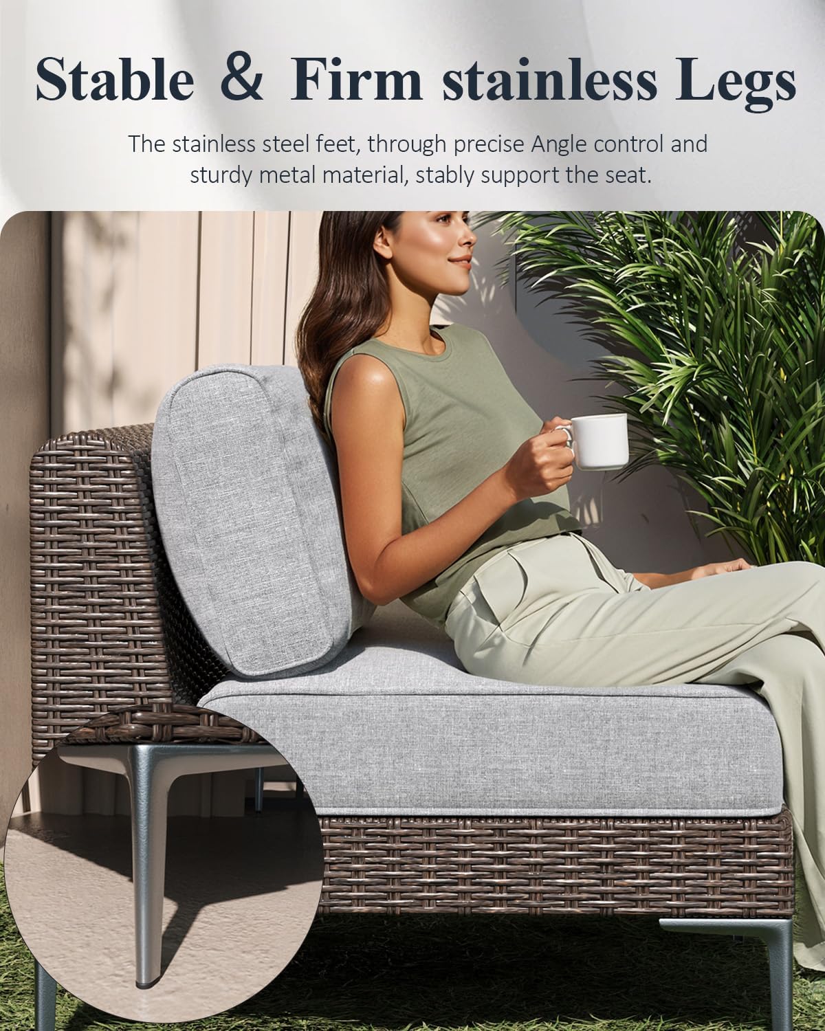 LayinSun 10-Piece Outdoor Modular Wicker Sectional Sofa with Fire Pit Table, Patio Furniture Conversation Set with Deep Seating and Thick Cushions