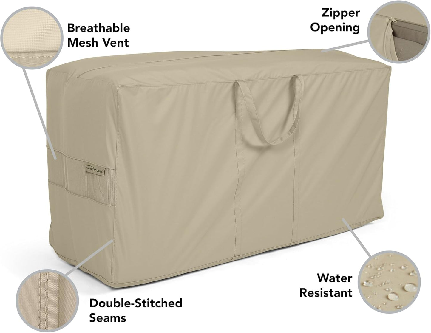 Covermates Cushion Storage Bag - Weather Resistant Polyester, Weather Resistant, Water Resistant Zipper, Cover Accessories, 48Wx 16D x 22H, Khaki