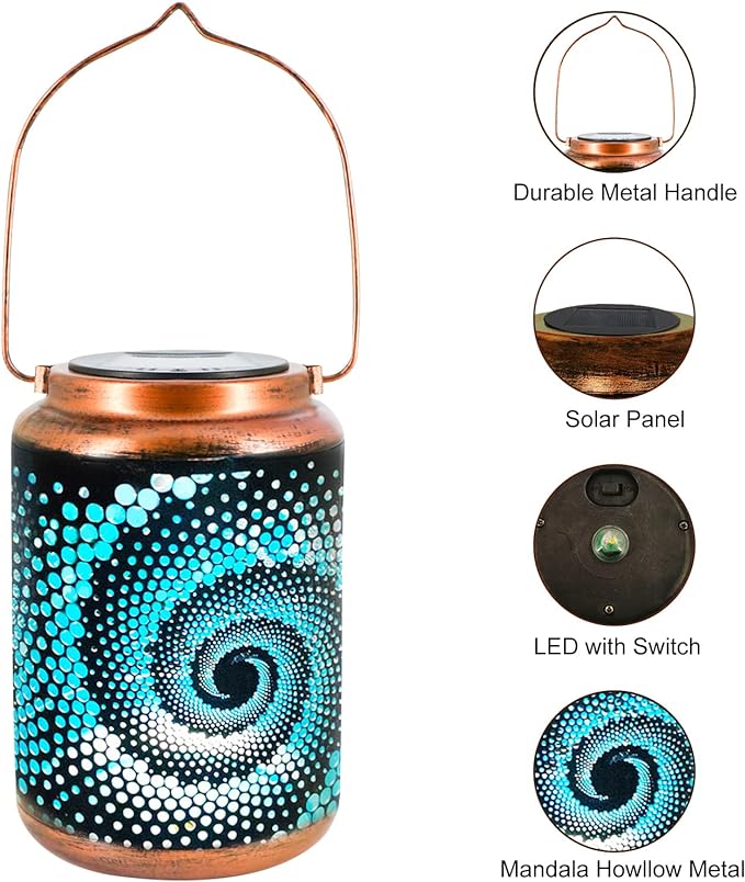 4 Pack Solar Lanterns Outdoor Hanging Lantern Metal Waterproof LED Lantern with Solar Powered Garden Patio Decorations Decor Lantern with Handle Christmas Gift Idea