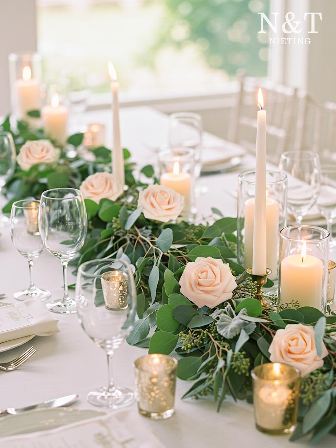 N&T NIETING Artificial Flowers, 50Pcs Fake Flowers Roses Perfect for DIY Wedding Bouquets Centerpieces Bridal Shower Party Home Flower Arrangement Decorations, Blush