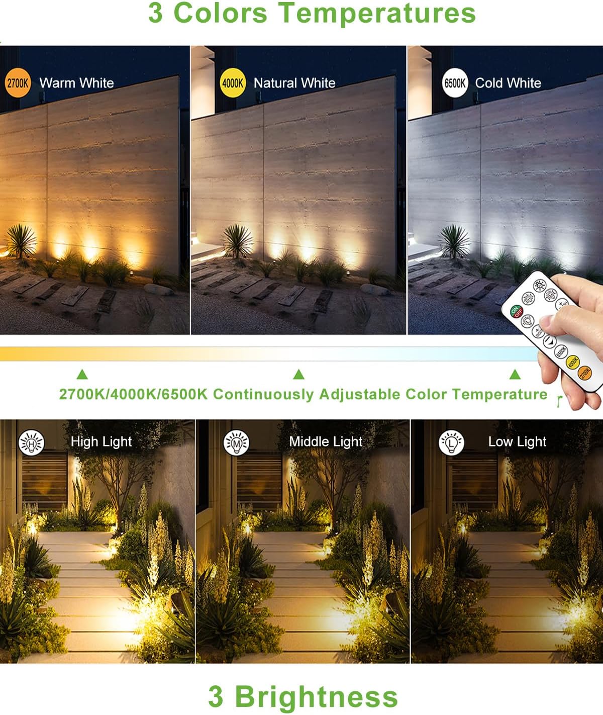 CLY 6 in 1 Solar Spotlights Landscape Outdoor Garden, Solar Spotlights IP66 Waterproof Landscape Lighting with Remote 18M Cable for Garden, Lawn, Patio, 2700K/4000K/6500K