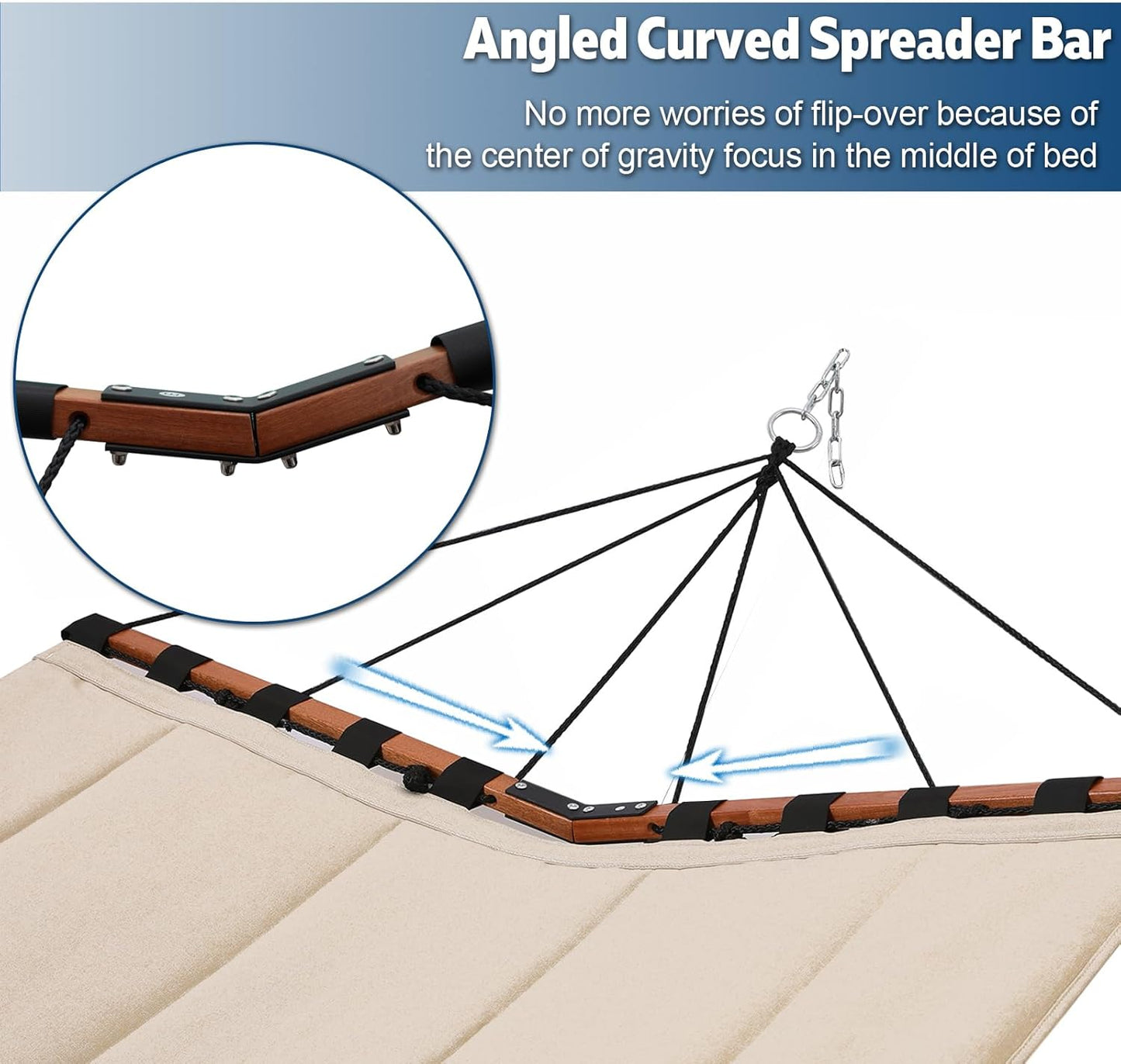 TegerDeger 12FT 2 Person Hammock Large Hammock 450LB Capacity with V Shaped Hardwood Spreader Bar & Nylon Rope for Outside, Patio, Garden, Backyard, Beach, Poolside - Blue