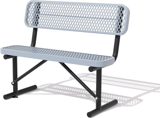 4/6/8 Feet Park Bench for Outside Heavy Duty Metal, Garden Benches Outdoor Bench with Backrest & Portable Frame, for Shopping Malls Stores Parks Patios Decks, Grey