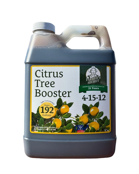 Farmer's Secret Citrus Tree Booster Fertilizer (32oz) - Super Concentrated - Formulated for All Citrus Trees Including All Types of Lemons, Limes, and Oranges - Outdoor and Indoor/Container Trees