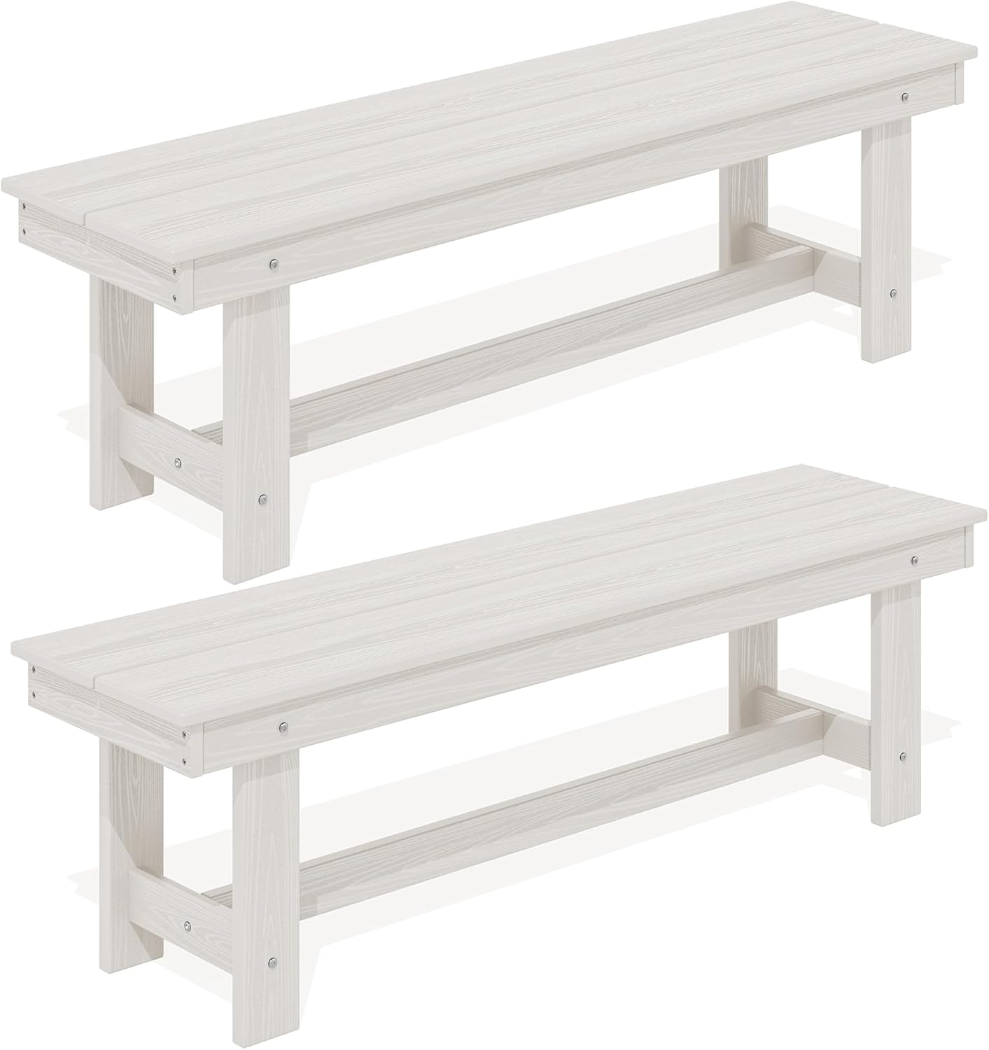 SERWALL 2-Person Outdoor Bench Backless, HDPE Outdoor Benches Weatherproof, 700 Lbs Weight Capacity, Poly Lumber Patio Furniture for Garden, Porch and Park, White, 2 Pack