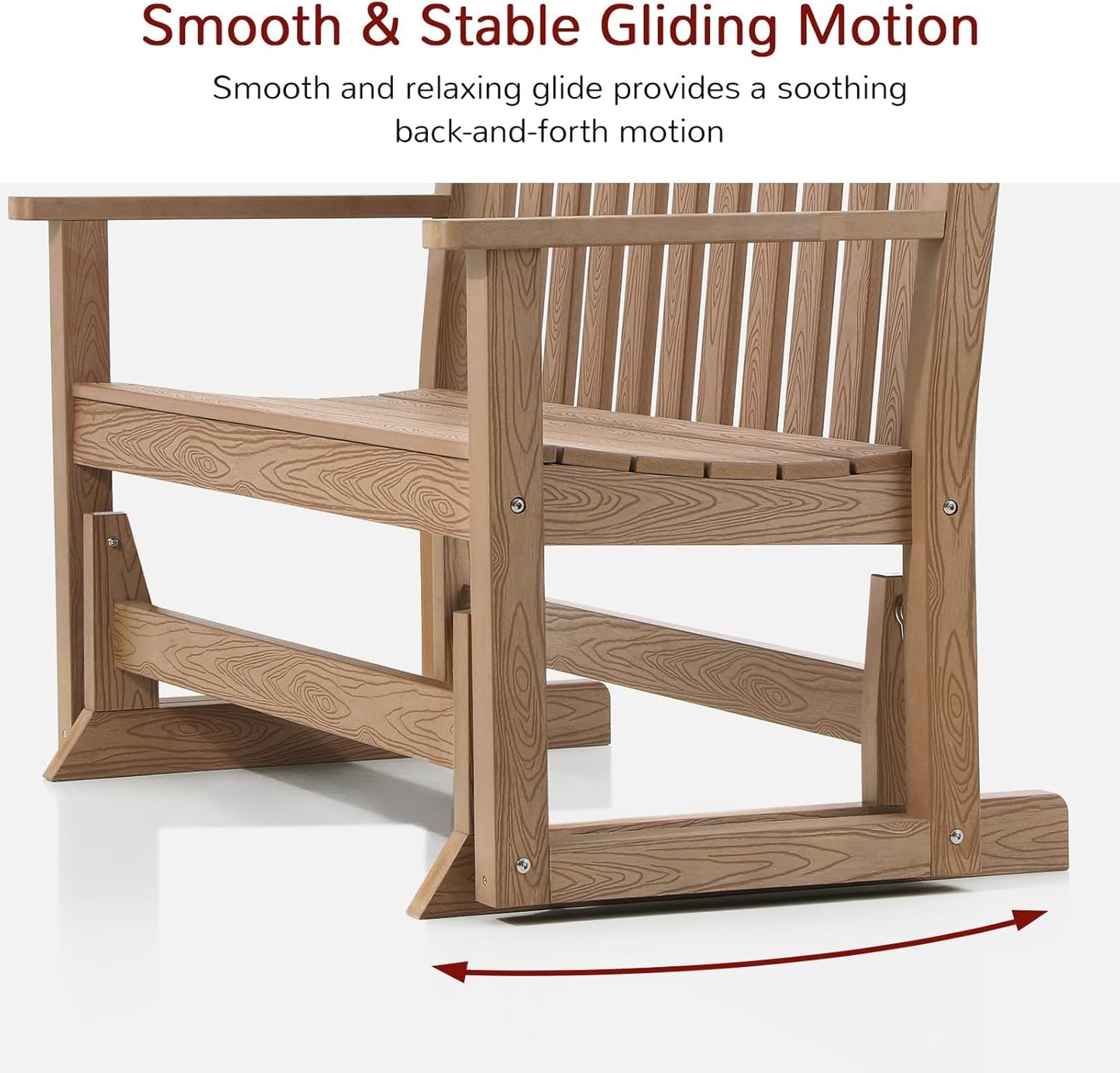 Stoog Outdoor Glider Benches Set of 2, Waterproof Glider Bench for Outside, Never Fade or Rot, Teak