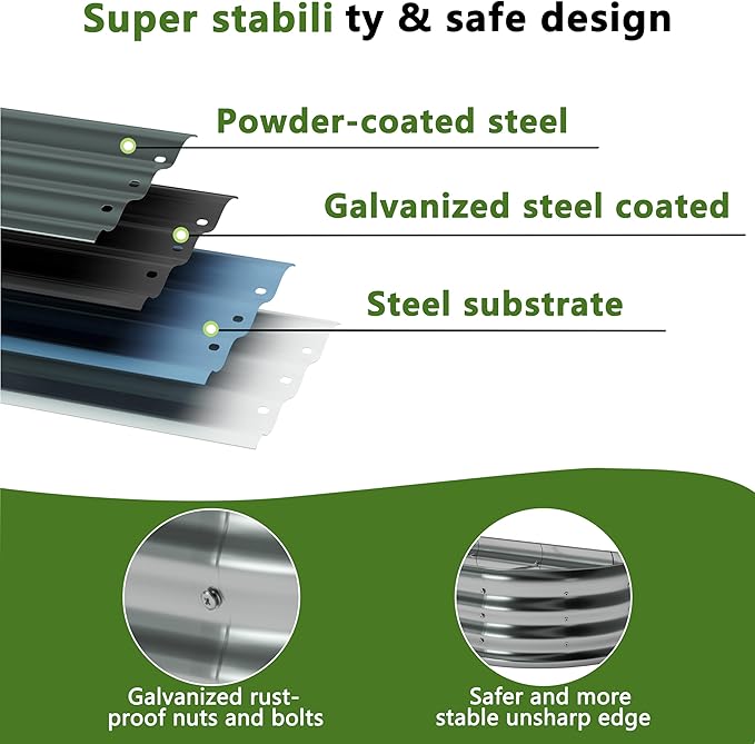 8x2x1ft Oval Galvanized Raised Garden Bed,Outdoor Planter Box Metal Patio Kit Planting Bed for Vegetables Flowers and Succulents