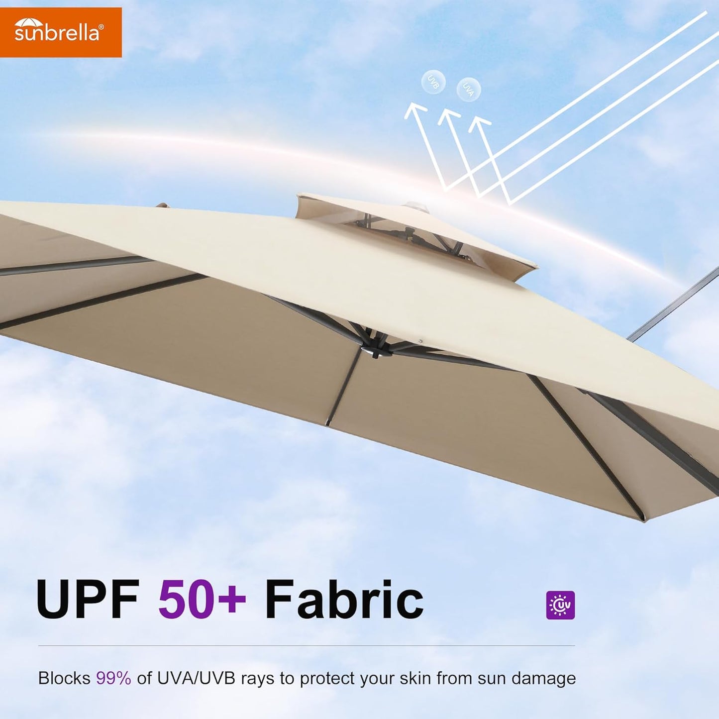 PURPLE LEAF Patio Umbrella 9' X 12' Cantilever Outdoor Double Top Large Rectangle Umbrella Heavy Duty 360° Rotation Offset Hanging Umbrella for Garden Deck Pool Backyard Patio Spectrum Sand