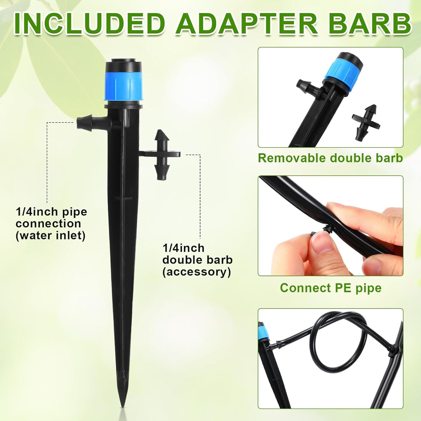 80 Pcs Drip Irrigation Emitters with Adjustable 360 Degree Water Flow Drippers for 1/4 Tubing Sprayer on 5.5 Arrow Stake for Garden System(Blue, Black,Double Barbed)