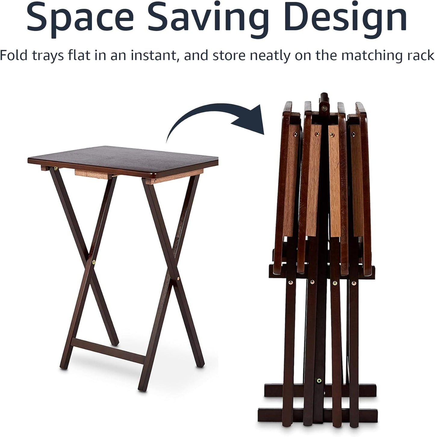 Amazon Basics Classic Foldable TV Dinner Tray Table with Storage Rack, 14.6 L x 19 W x 26 H inch, Espresso, 4-Pack