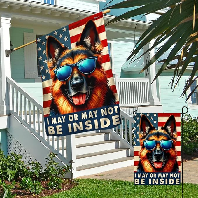 American Flag-Funny German Shepherd Dog American Flag TQN2748F, Garden Flag (11.5" x 17.5")-USA Flags Premium Polyester-Decorative Indoor Outdoor Flag