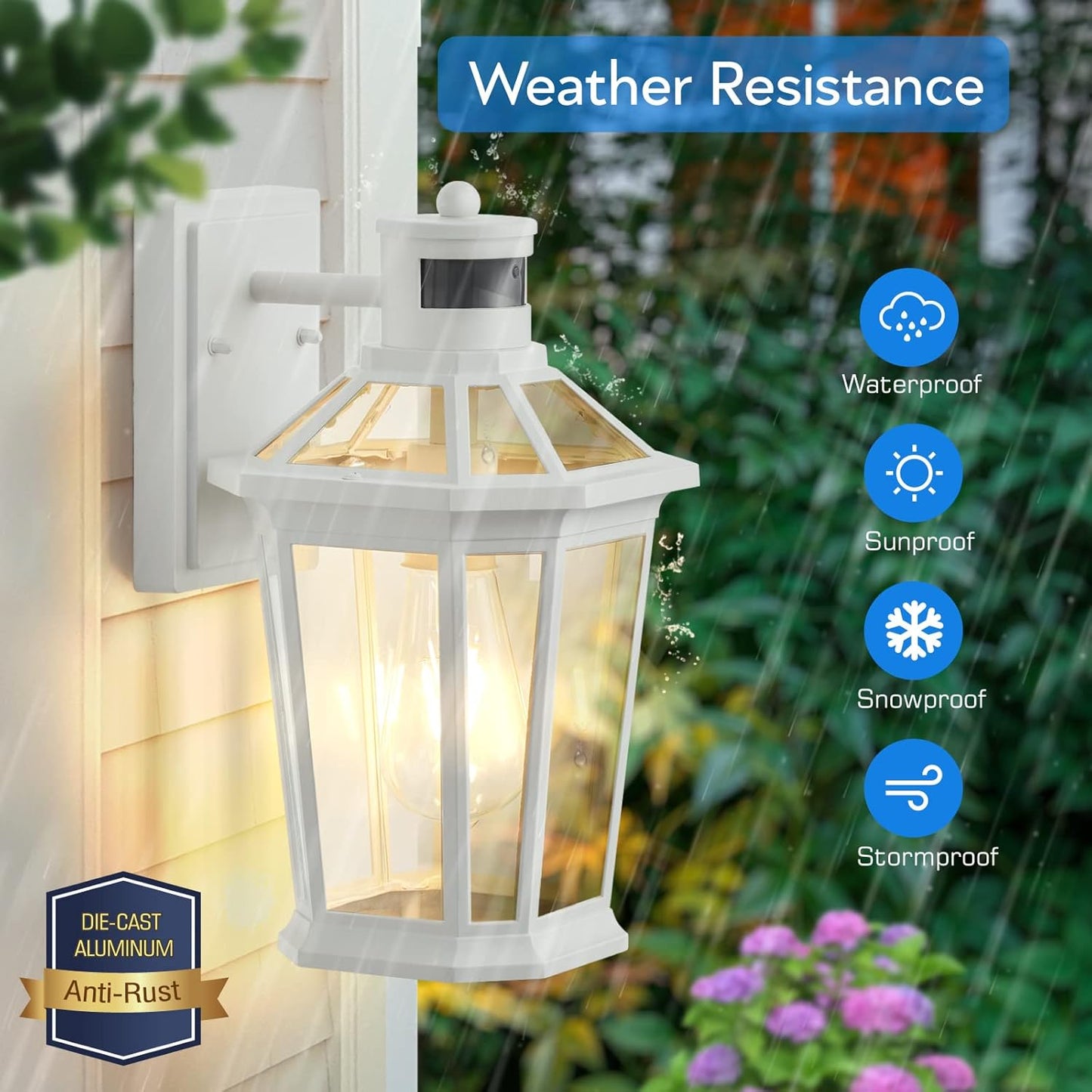 VIANIS Motion Sensor Outdoor Light Fixtures Wall Mount, 2 Pack White Dusk to Dawn Exterior Wall Lantern, Anti-Rust Wall Mount Lighting with Clear Glass Shade for House, Entryway, Front Door